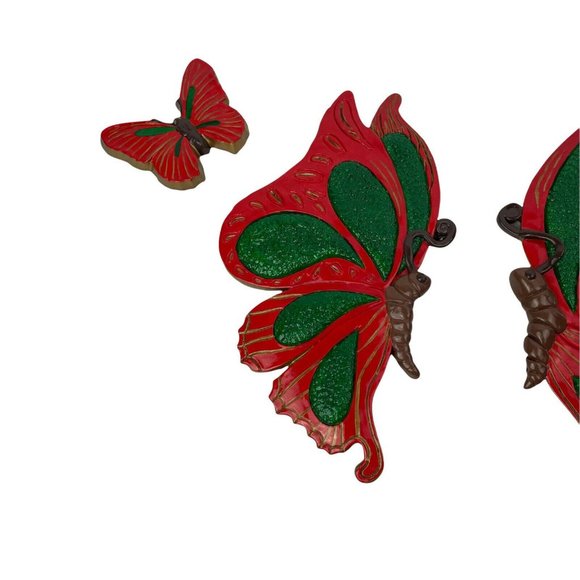 VTG Chalkware Plaster COLORFUL Butterfly Wall Art Accent Red Green Ready To Hang - Picture 3 of 12